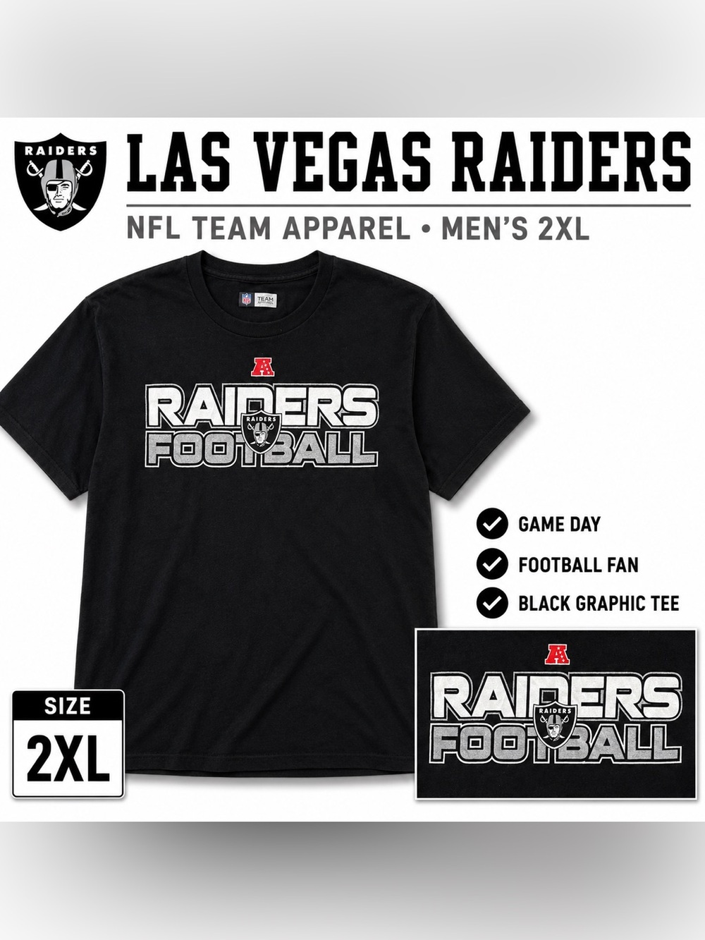 Las Vegas Raiders NFL Men's 2XL Black Football Graphic T Shirt Tee